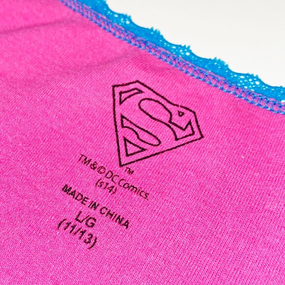 DC COMICS SUPER GIRL LOGO PRE-LOVED L PINK TANK & PINK/BLUE OMBRE STRIPED TIGHTS - Picture 6 of 10